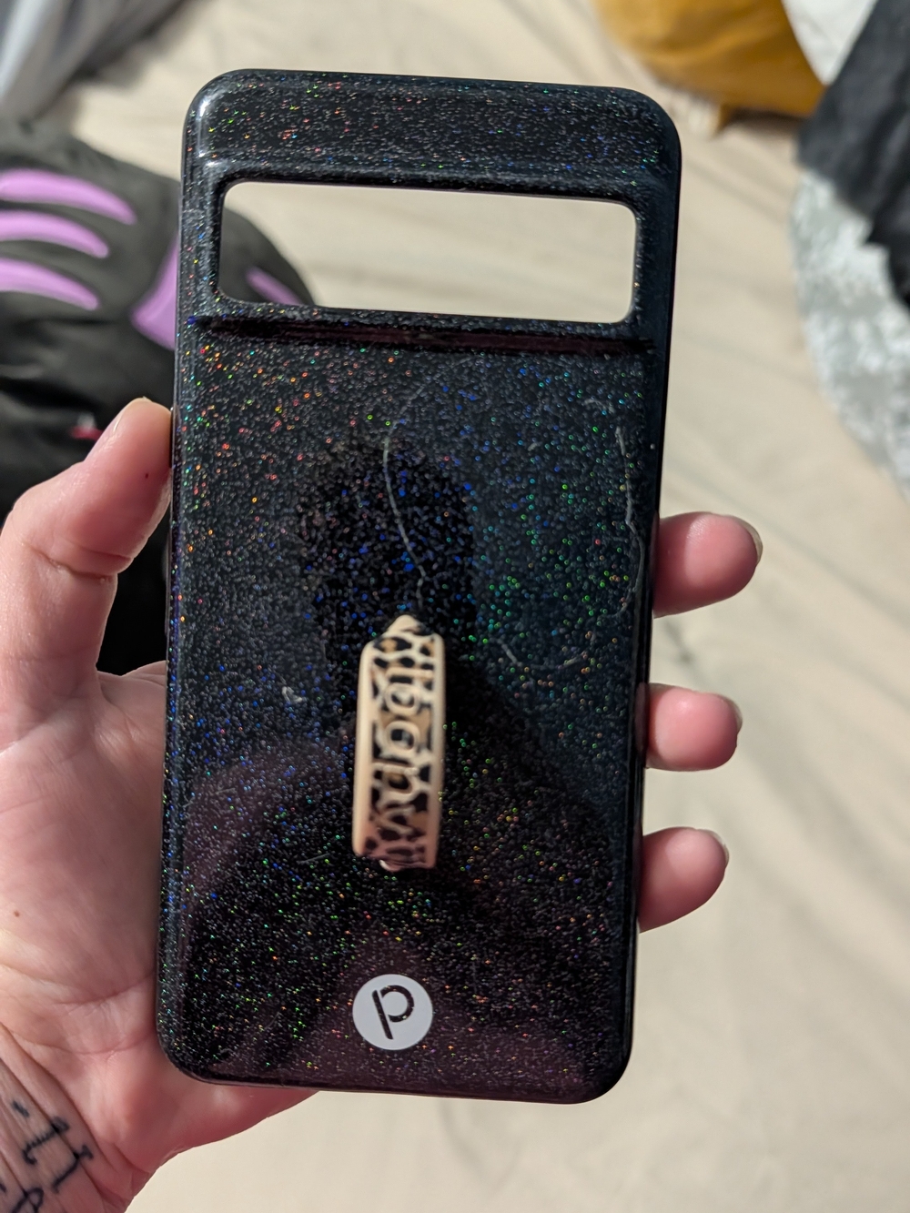 Black Glitter LOOPY Phone Case with leopard Print Loop  For A Google Pixel 8 Pro